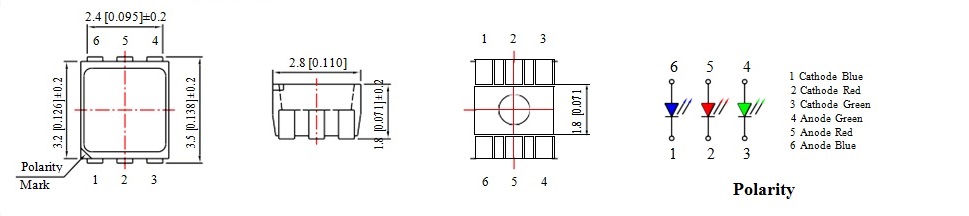 3528 smd rgb led 6pin